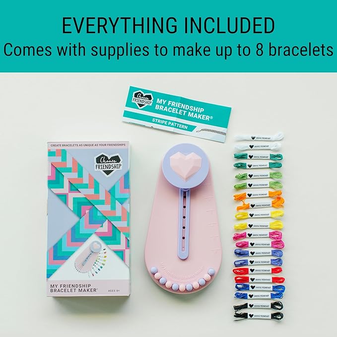 Choose Friendship Bracelet Making Kit – DIY Craft Loom for Kids Ages 8+, New & Improved Design, Includes 20 Threads, Makes 8 Bracelets, Pink “Blush Berry