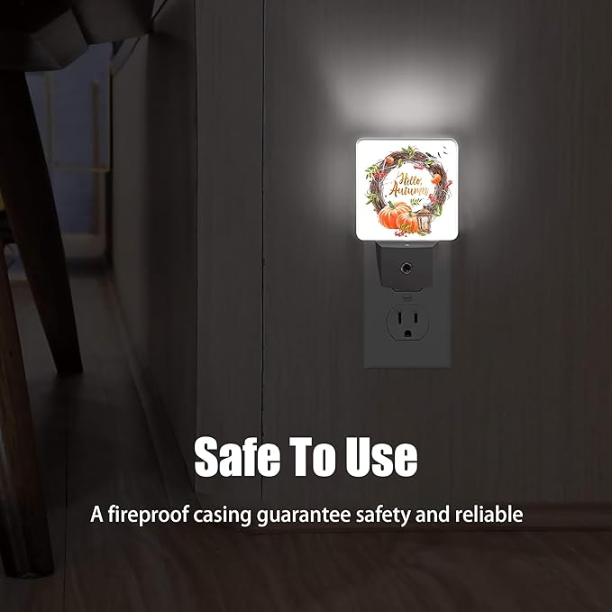 Hello Autumn Night Light, Pumpkin Plug into Wall with Dusk to Dawn Light Sensors, Warm Nightlights for Bedroom, Bathroom, Hallway, Kitchen, Gifts Ideal for Boys Girls Women Men