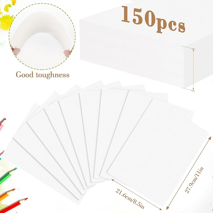 150PCS 8.5x11 Watercolor Paper Bulk, 140lb/300g Cold Press Thick Water Color Paper Pad for Kid Child Adult, White Art Paper for Drawing Painting Markers Gouache, Textured Cotton Paper Sheets
