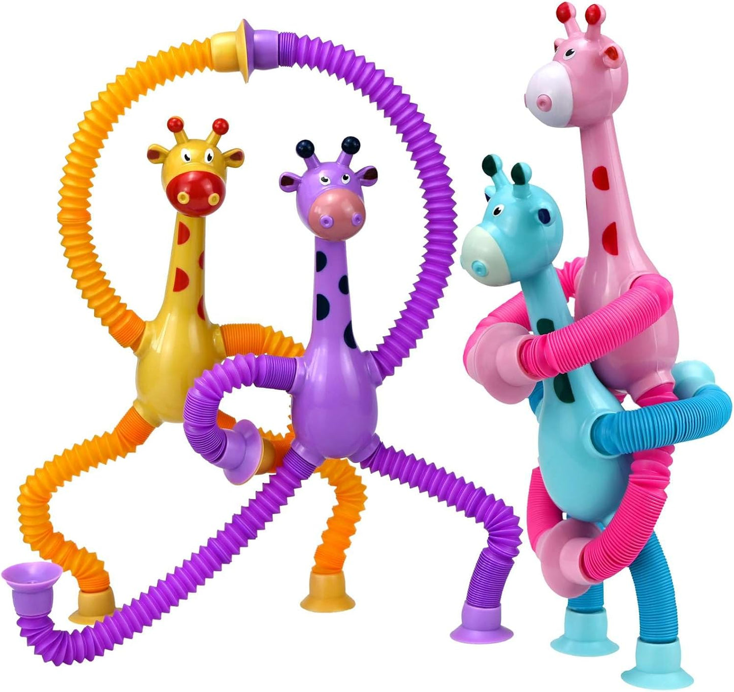 4 Pack Telescopic Suction Cup Giraffe Toy, Pop Tubes Baby Fidget Toys, Fine Motor Skills and Creative Learning, Autism Sensory Toys for Kids Toddler Age 3 4 5 6 Year Old, Boy Girl Gift