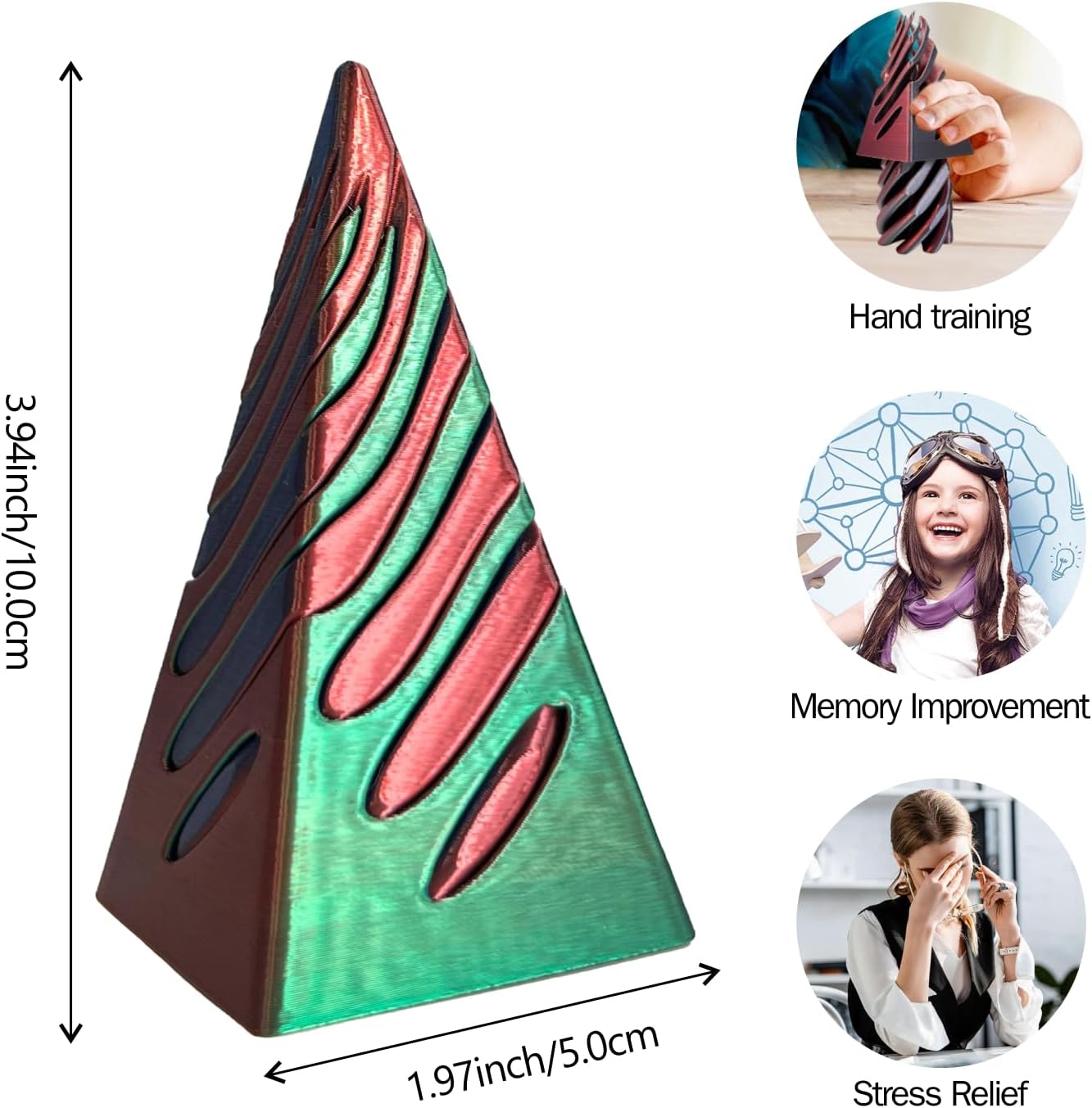 Impossible Pyramid Passthrough Sculpture-3D Printed Spiral Cone Fidget Toy, Pass Through Pyramid Fidget Toy, Vortex Thread Illusion Desk Toy for Adult, 4inch Helix Screw Fidget Toy for Stress Relief