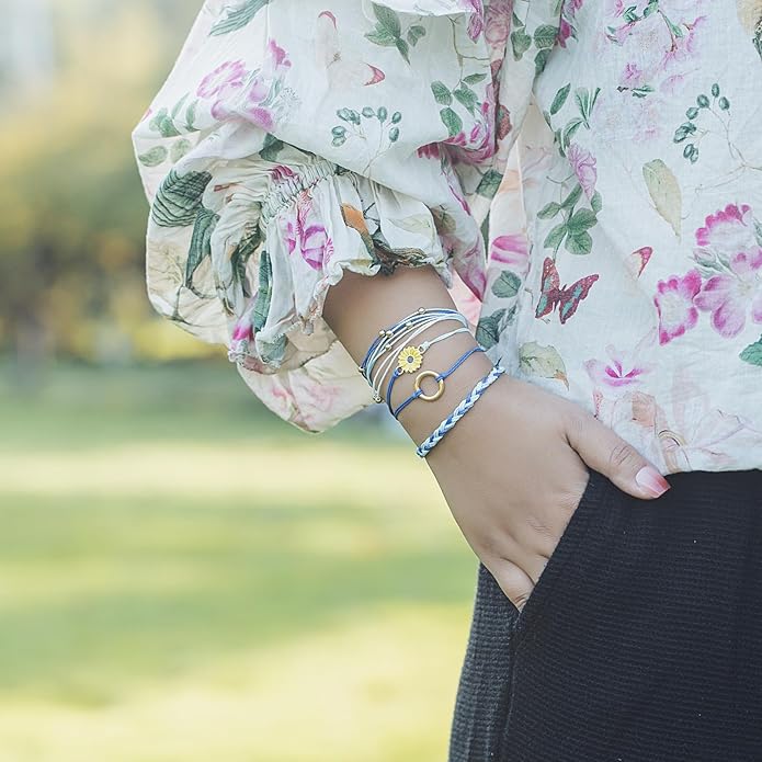 FANCY SHINY Sunflower String Bracelet Boho Braided Rope Wrap Bracelets Cute Summer Beach Surfer Jewelry for Women Christmas Gifts