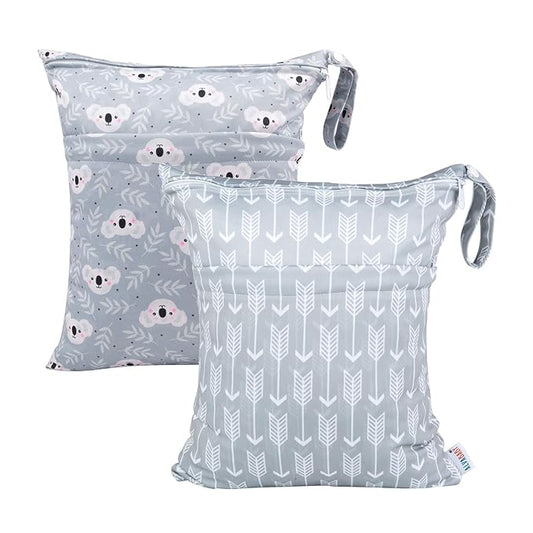 ALVABABY 2pcs Cloth Diaper Wet Dry Bags Waterproof Reusable with Two Zippered Pockets Travel Beach Pool Daycare Soiled Baby Items Yoga Gym Bag for Swimsuits or Wet Clothes L-YX3536