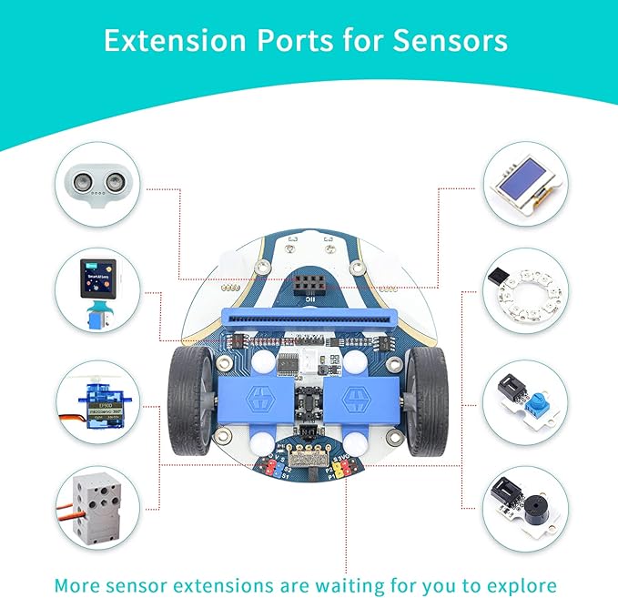 ELECFREAKS microbit Mini Cutebot Kit Compatible with BBC Micro:bit V2 and V1, DIY Programmable Robot Car Kit, STEM Educational Project, Graphical Makecode Coding Car(Without Micro:bit and AAA Battery)