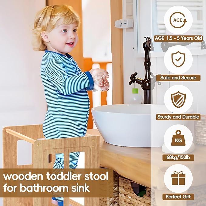 4 in 1 Toddler Step Stool Convertible Table and Chair, Adjustable-Height Toddle Kitchen Step Stool Helper Tower with Double-Sided Whiteboard, Kids Learning Standing Tower for Bathroom Sink