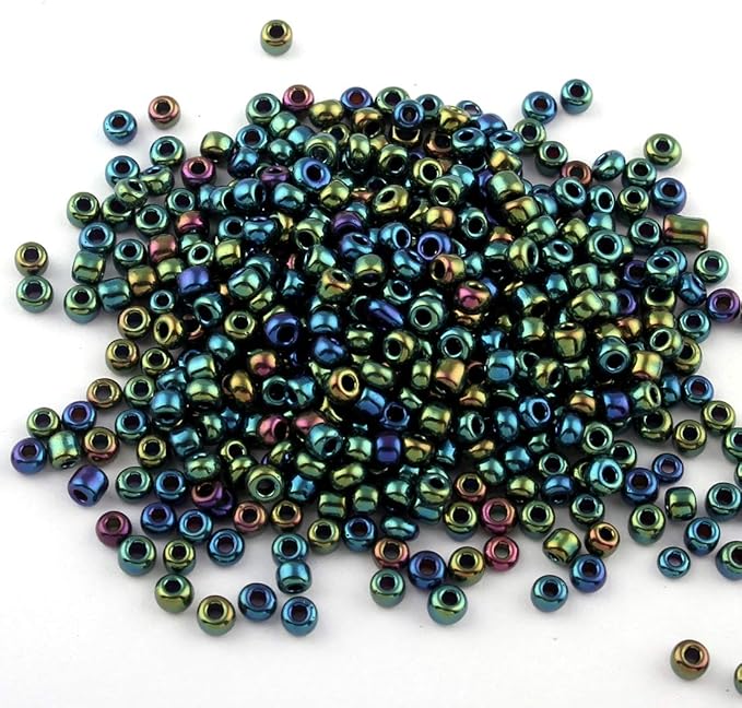 Perlin Glass Seed Beads 4mm 6/0 Round Mini Small Pony Spacer Beads 1100pcs for Jewelry Making Earrings Bracelets Pendants Waist DIY Handmade Metallic Color Kit (Green-Blue)