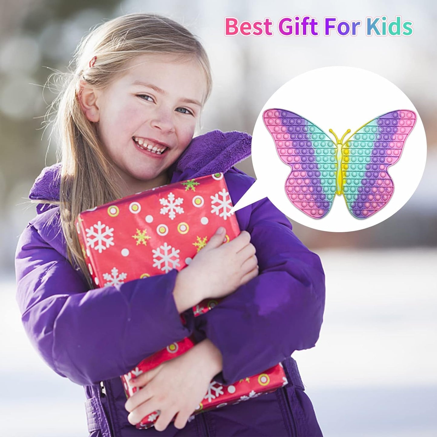 Jumbo Butterfly Pop for Teens Kids Girls, It is 15.75 Inch 162 Bubbles Extra Large Pop Fidget Toys, Giant Butterfly Toy, Huge Big Jumbo Pop Fidget Toy Stress Reliever, Women Girl Gift Christmas