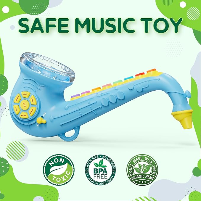 Contixo KT1 Toy Saxophone, Blue Digital Saxaboom, Trumpet, Clarinet with Light & Sound, Early Education Musical Instrument Gift for Toddlers Kids Girls Boys
