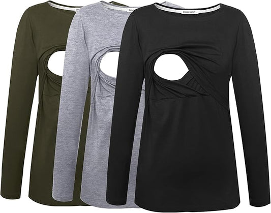 Smallshow Women's Maternity Nursing Tops Comfy Long Sleeve Breastfeeding T-Shirt