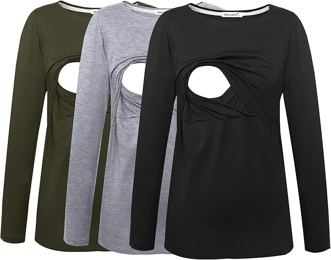 Smallshow Women's Maternity Nursing Tops Comfy Long Sleeve Breastfeeding T-Shirt
