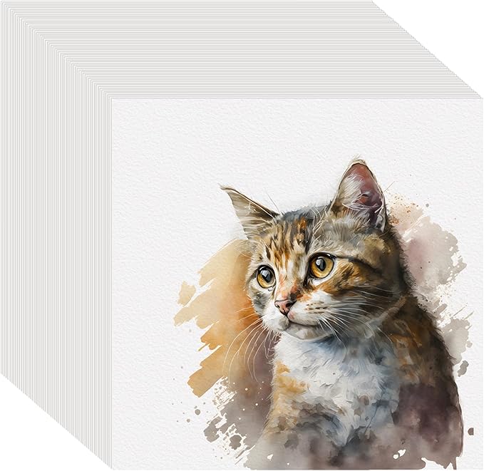 100PCS 6x6 Watercolor Paper Bulk, 140lb/300g Cold Press Thick Water Color Paper Pad for Kid Child Adult, White Art Paper for Drawing Painting Markers Gouache, Textured Cotton Paper Sheets