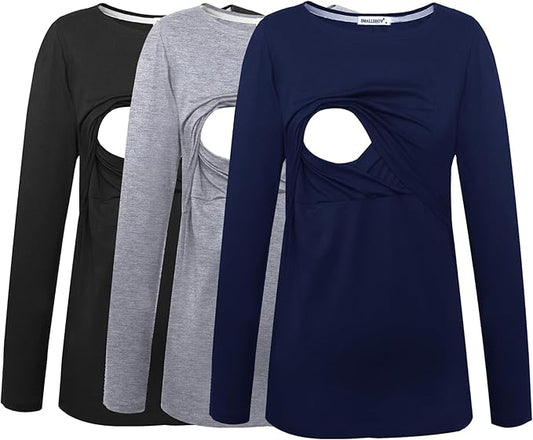 Smallshow Women's Maternity Nursing Tops Comfy Long Sleeve Breastfeeding T-Shirt