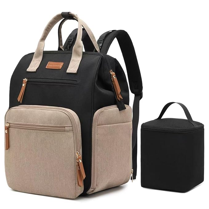 Breast Pump Bag for Spectra S1 S2 Medela, Convertible Large Diaper Bag Backpack for Working Moms with 14 inch Laptop Sleeve & Cooler Storage, Black Khaki