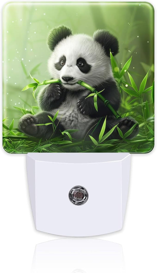 Cute Panda Eating Bamboo Night Light, Natural Animal Green Leaves Dusk to Dawn Night Light Plug in, 0.5W Energy Saving Sleep Friendly NightLight for Kids Boys Girls Home Decor