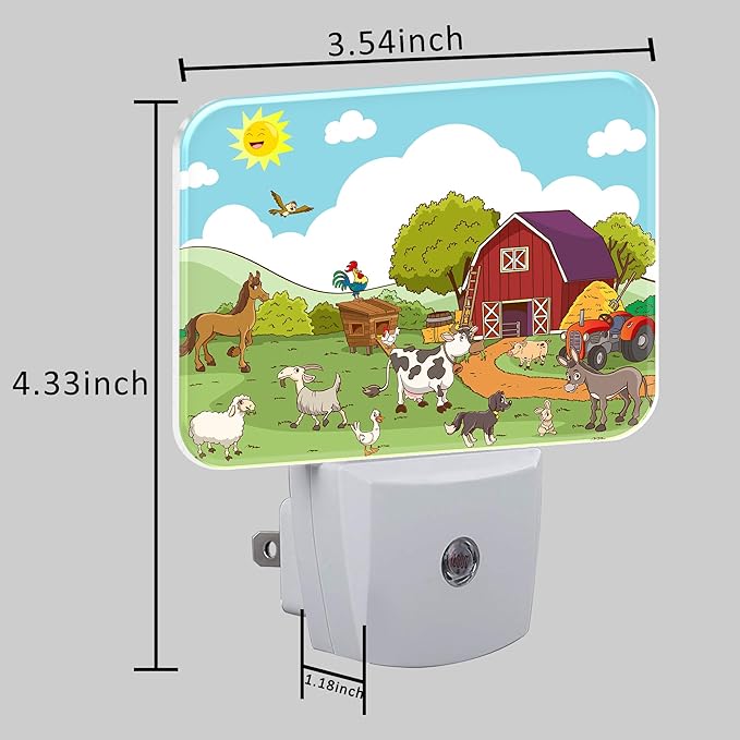 Cartoon Farm Animals Night Light for Kids Girls Boys, Cute Farm Animals LED Night Light Plug into Wall with Dusk to Dawn Sensor for Room, Hallway, Kitchen, Bathroom, Stairs Decor