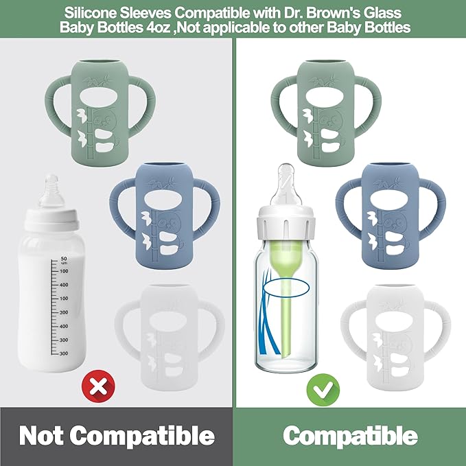 3 Pack Silicone Sleeves for Dr. Brown's Glass Baby Bottles - Drop Protection Baby Bottle Sleeves,Compatible with Dr. Brown's Newborn Glass Bottles,with Silicone Handles,4 oz
