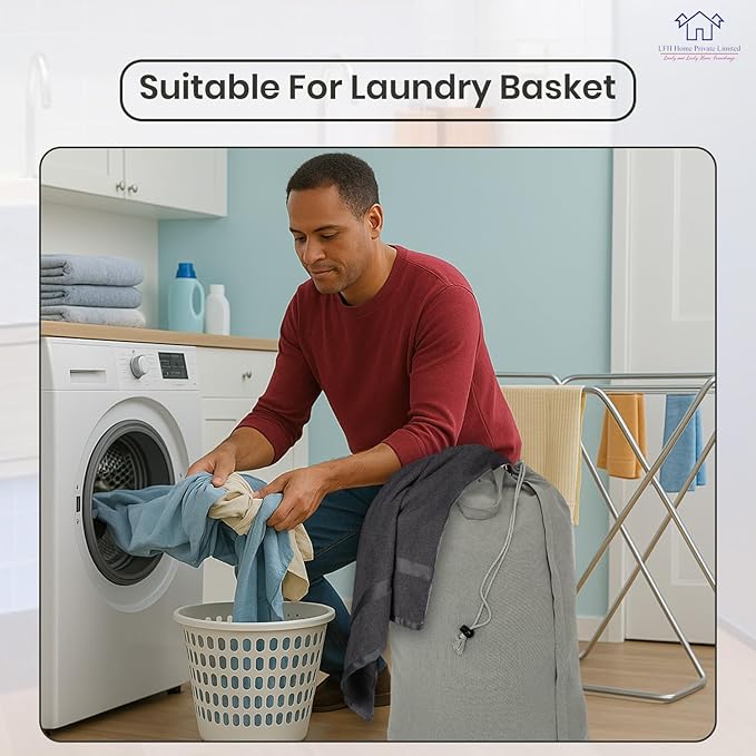 LFH Home Cotton Canvas Extra Large Laundry Bag with Handle, Heavy Duty Drawstring Closure Washable Laundry Bags, School Travel, Home, Hotel, College Dorm, Organizer Sack, Toys Clothes 28x36-Grey