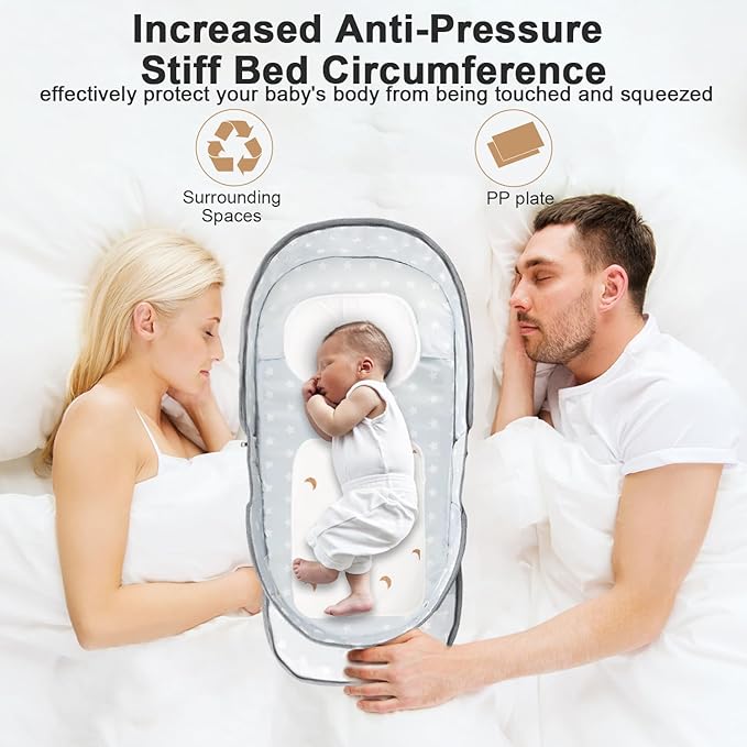 Portable Bassinet for Baby Travel & Home - Lightweight Foldable Bedside Sleeper with Breathable Mesh, Carry Bag & Storage Pocket, Compact Bassinets for Newborn Infant, Safe Cosleeping Design
