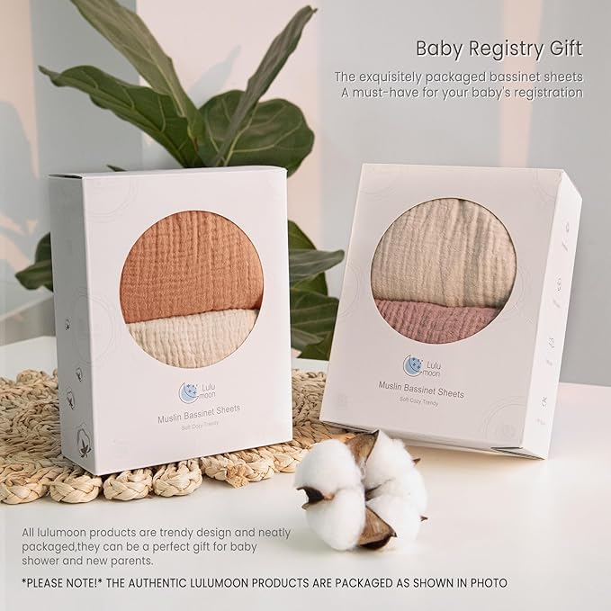 lulumoon Baby Muslin Bassinet Sheets: Cotton Bassinet Sheets Neutral for Boys and Girls - Fitted for Oval Rectangle or Hourglass