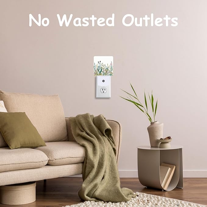 Vintage Wildflower Herbs Plug Night Light,Botanical Floral Night Light Lamp Auto Sensor Energy Efficient Dusk to Dawn Lights for Girls Boys Women Room Decor,Hallway,Kitchen,Bathroom,Nursery,Stairs