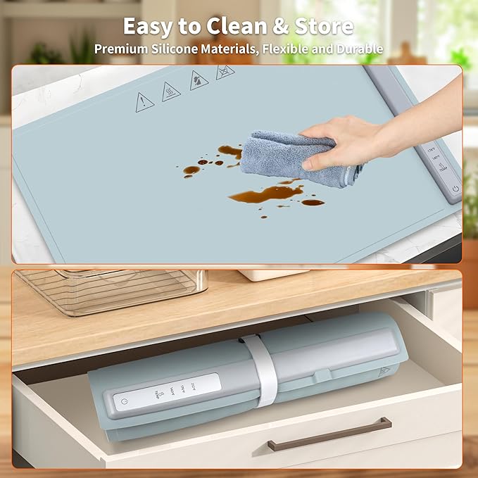 Food Warming Mat Electric Warming Tray, Fast Full Surface Heating with 3 Temperature Level, Rollable Silicone Heating Pad Food Warmer for Parties, Gatherings, Buffet, Countertop, Daily Use