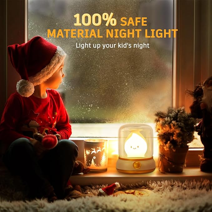 Ghost Campfire Night Light, Small Cute Desk Lamp, Dimmable Cordless Bedside Table Lamp, 2 Modes Rechargebale Battery Oprated Warm Night Light for Bedroom/Kids/Baby Nursery, Vintage Ambient Lighting