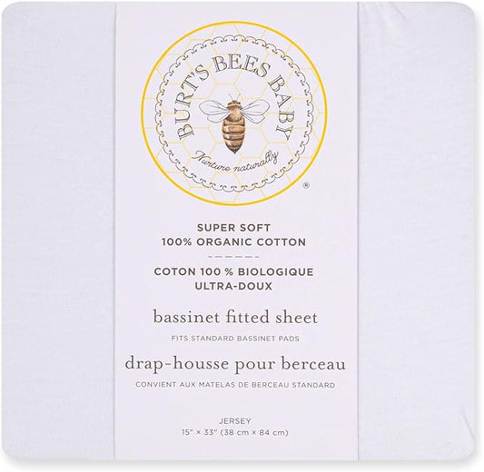 Burt's Bees Baby Bassinet Sheet, Fitted Unisex 100% Organic Jersey Cotton Bassinet Sheet for Standard Bassinet Mattress