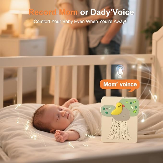 Sound Machine for Baby Soother,AI Cry Detection & Auto-Soothing,Parent-Voice Comfort,13 Soothing White Noise Machine,Record,Timer and Night Light, Ideal for Newborns,Sleeping Soother, Meditation