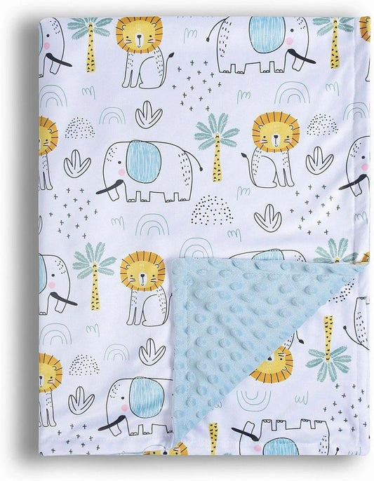 Baby Blanket for Boys Girls Soft Minky with Double Layer Dotted Backing, Cartoon Printed 30 x 40 Inch Receiving Blanket (Elephant)