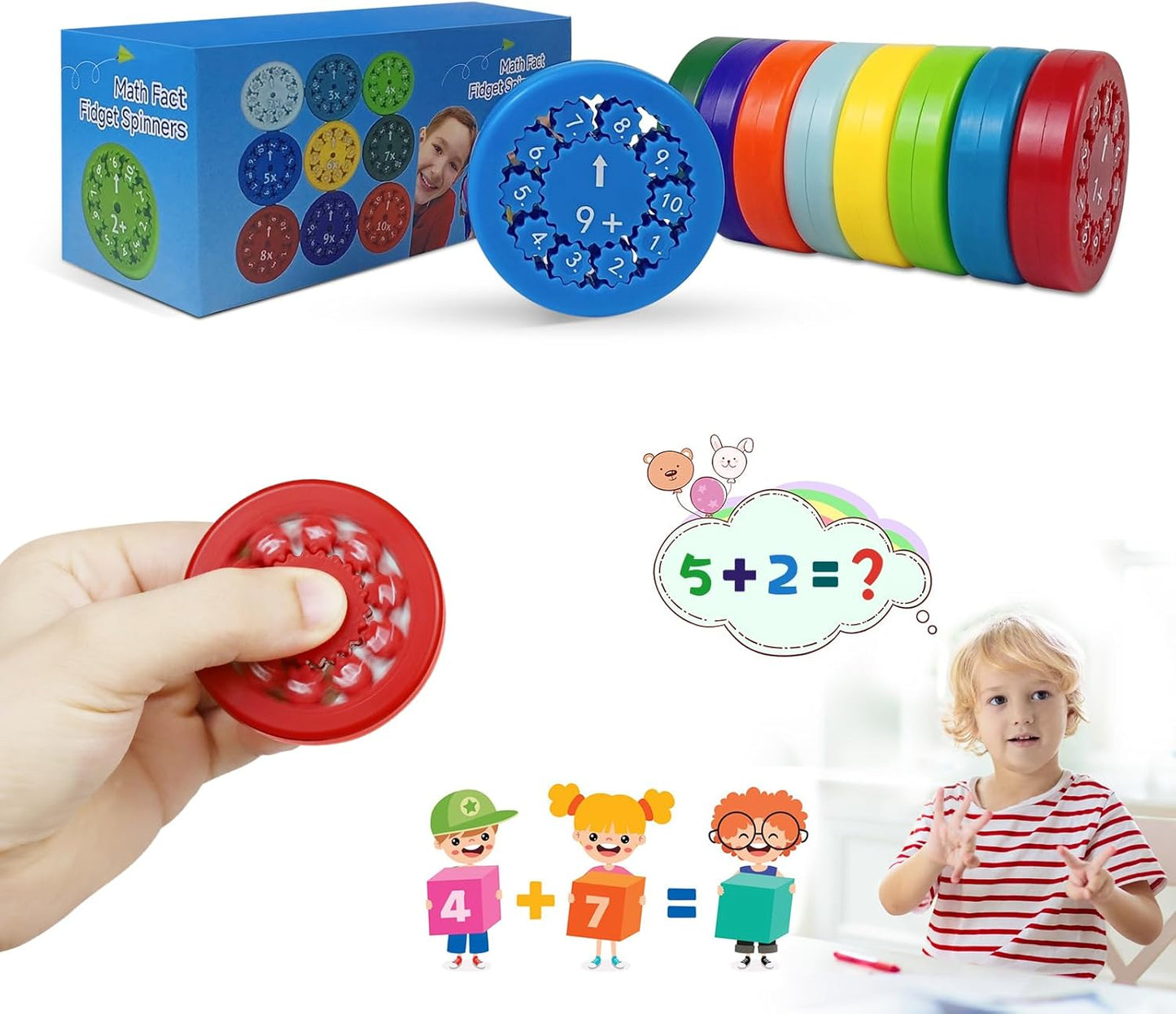 Math Fidget Spinners,Math Fact Spinner, Math Fidget Toys for Kids,Math Facts Spinners Fidget Toy for Kids,Cool Mini Fidget Math Spinners for Kids(9pcs Multiply and Divide)