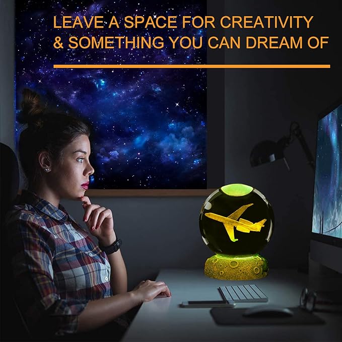 Planes Night Light, Aviation Gifts, 3D Crystal Ball 3.15 Inch (80mm) Airplane Night Light with Remote, Pilot Lamps with 16 Color for Birthday Xmas Cool Figurines Gifts for Room Decor Boys Girls
