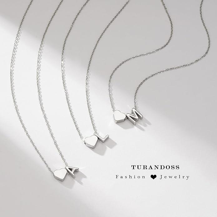 Turandoss Heart Initial Necklace for Women Teen Girls - 18K Gold Plated Letter A-Z Pendant Necklace Dainty Heart Necklaces Tiny Initial Necklaces Birthday Gifts for Women Jewelry