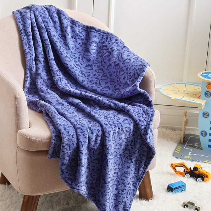 CREVENT 30"X40" Lightweight Fuzzy Fluffy Warm Plush Baby Blanket for Boys Infant Toddler Newborn Crib Cot Stroller - Blue Dinosaur