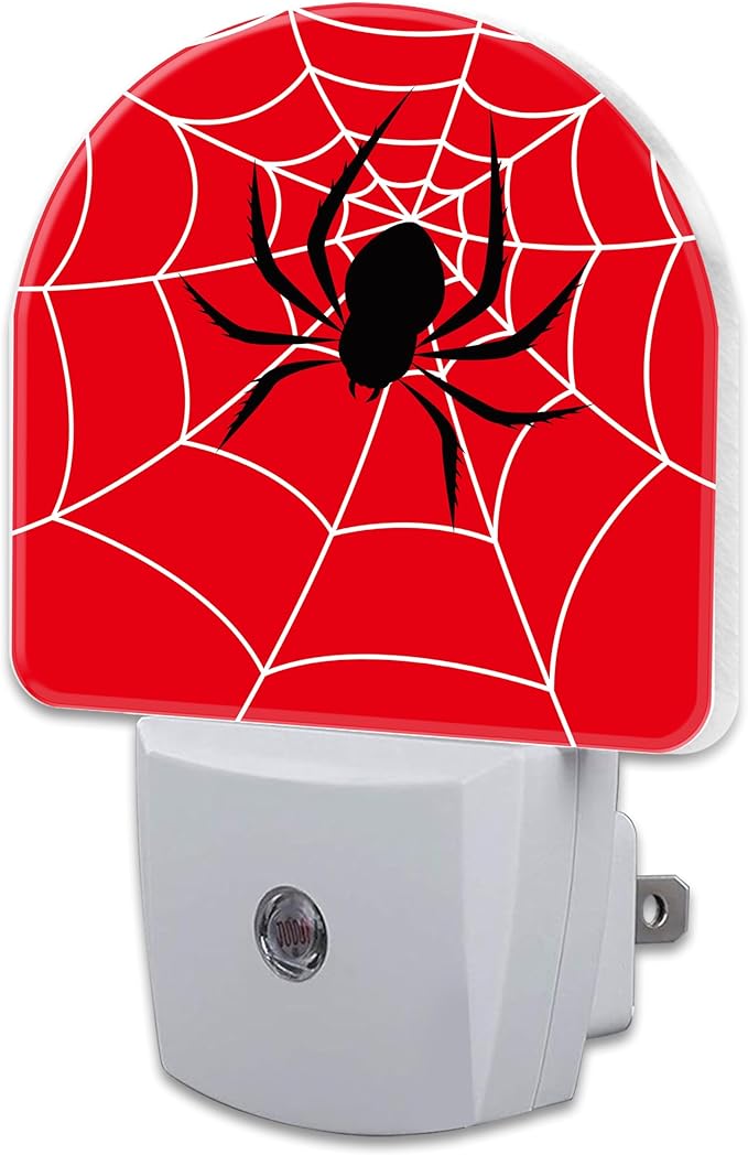 Red Spider Web Night Light Plug into Wall, Black Spider on Web Dusk to Dawn Night Light,0.5w Energy Saving Sleep Friendly Nightlights for Kids Boys Girls Home Decor