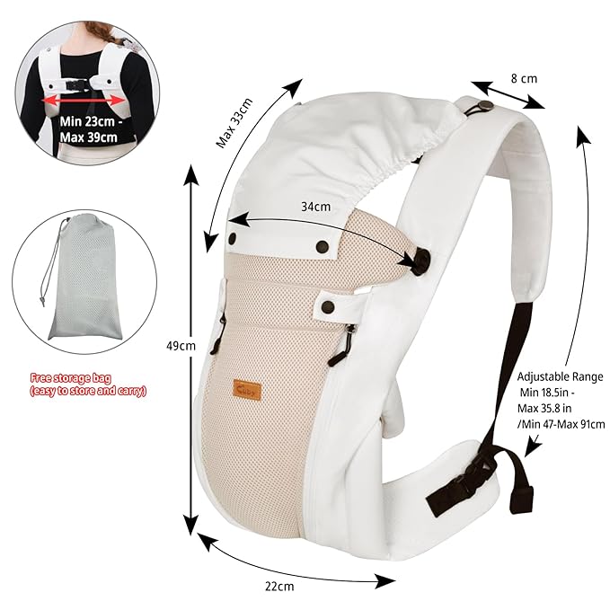 CUBY Newborn Baby Carrier with Head Support and Sunshield, Breathable & Adjustable Newborn Toddler Front Baby Carriers Sling, Hands-Free Newborn Carrier up to 40lbs(White, Classic-with Inner Crotch)