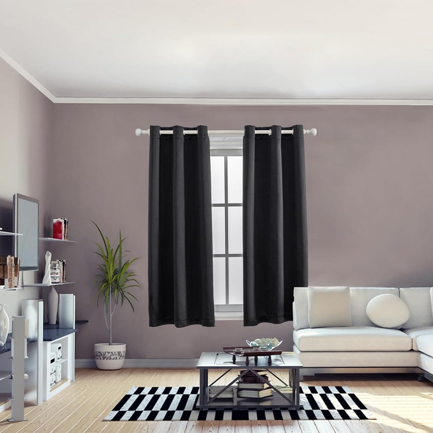 Anytime 100% Blackout Curtain Set, Thermal Insulated & Energy Efficiency Window Draperies for Guest Room, Full Shading Panels for Shift Worker and Light Sleepers（Black, 2 Panels, 42W x 54L）