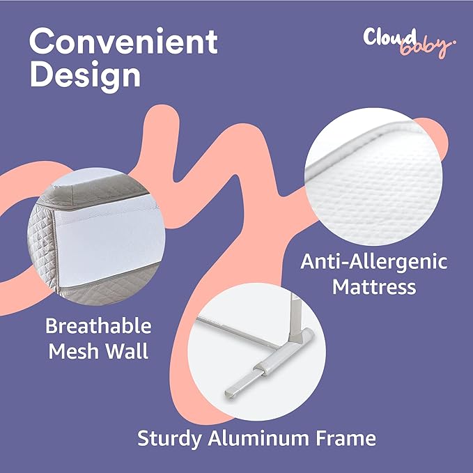 Cloud Baby Bedside Bassinet, Bed Crib for Infant and Newborn, Portable Sleeper for Co-Sleeping, Includes Hanging Figurine and Music - for Girls and Boys, Unisex