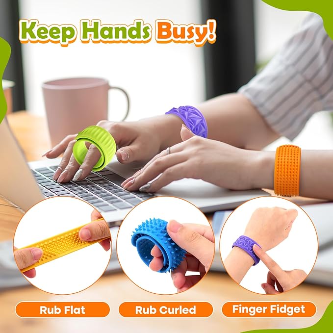 Sensory Fidget Toys for Kids: Textured Silicone Slap Bracelets 6 Pack, Stress Fidgets for Anxiety Autism ADHD, Wearable Sensory Toys for Adults Office Desk, Calm Down Travel Airplane Toys