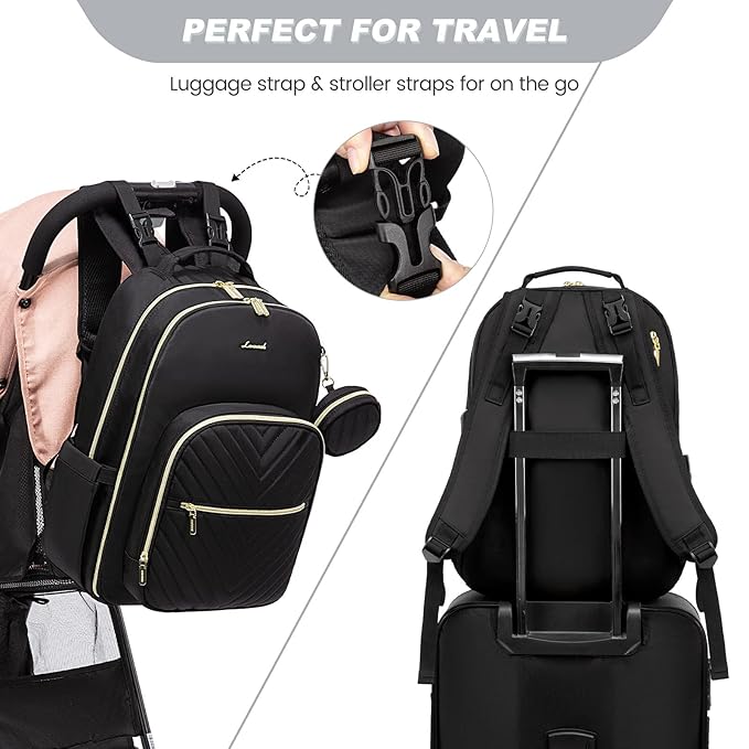 LOVEVOOK Diaper Bag Backpack with 2 Cubes, Quilted Baby Bag with Changing Pad & Pacifier Holder, Waterproof Travel Diaper Bags for Baby Boys Girls, Stylish and Large Capacity,5PCS Set, Black