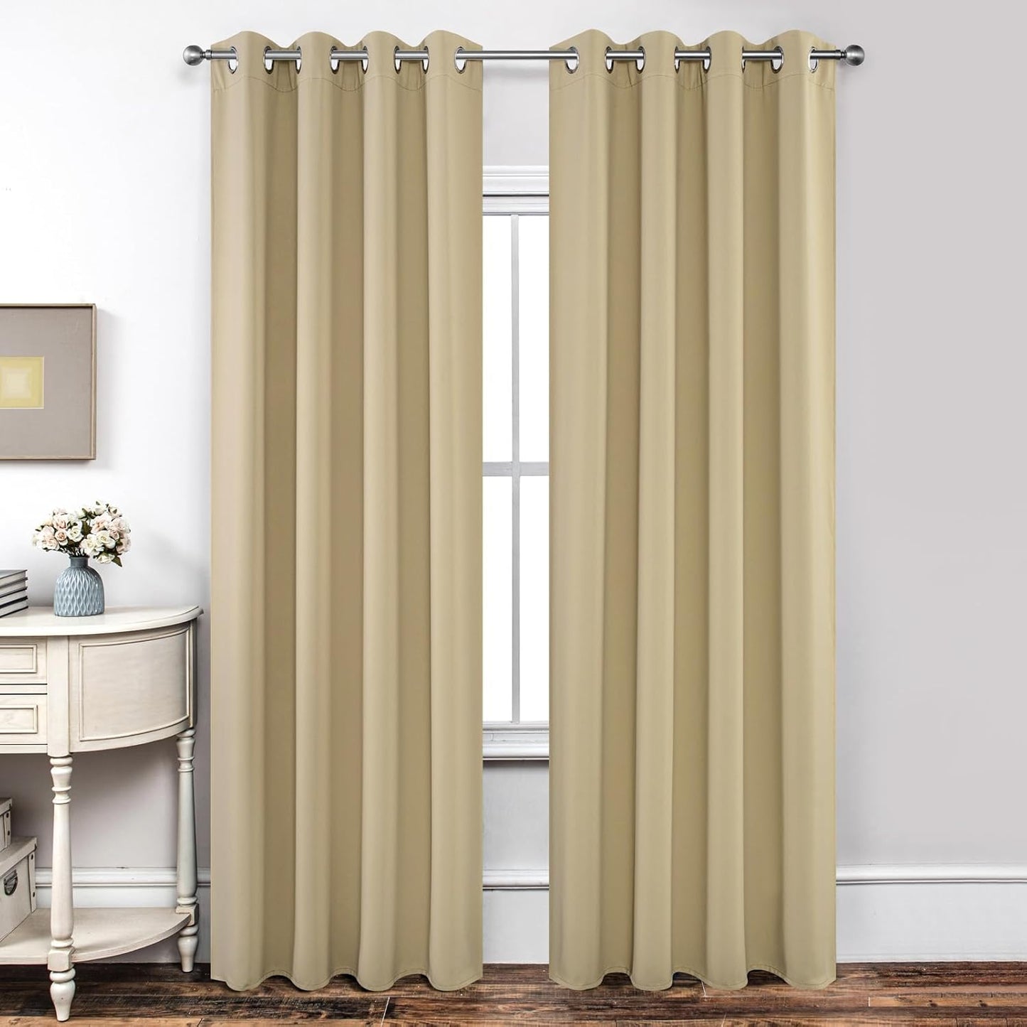 Joydeco Blackout Curtains 84 Inch Length 2 Panels Set, Thermal Insulated Long Curtains& Drapes 2 Burg, Room Darkening Grommet Drapes for Living Room Bedroom Window (W52 x L84 Inch, Beige)