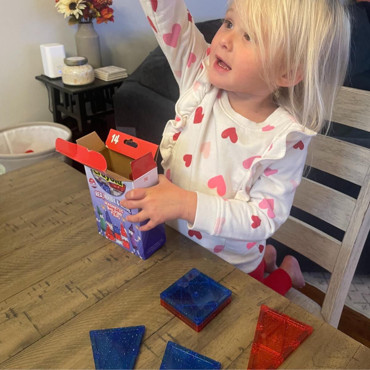 CreateOn Crayola Red, White & Blue Magnetic Tiles 14pc, Building Set for Kids, Magnetic Toy, Travel Toys, Classroom Sensory Toy Blocks, STEM & Montessori Tools for Boys & Girls Ages 3+, 14-Piece Set