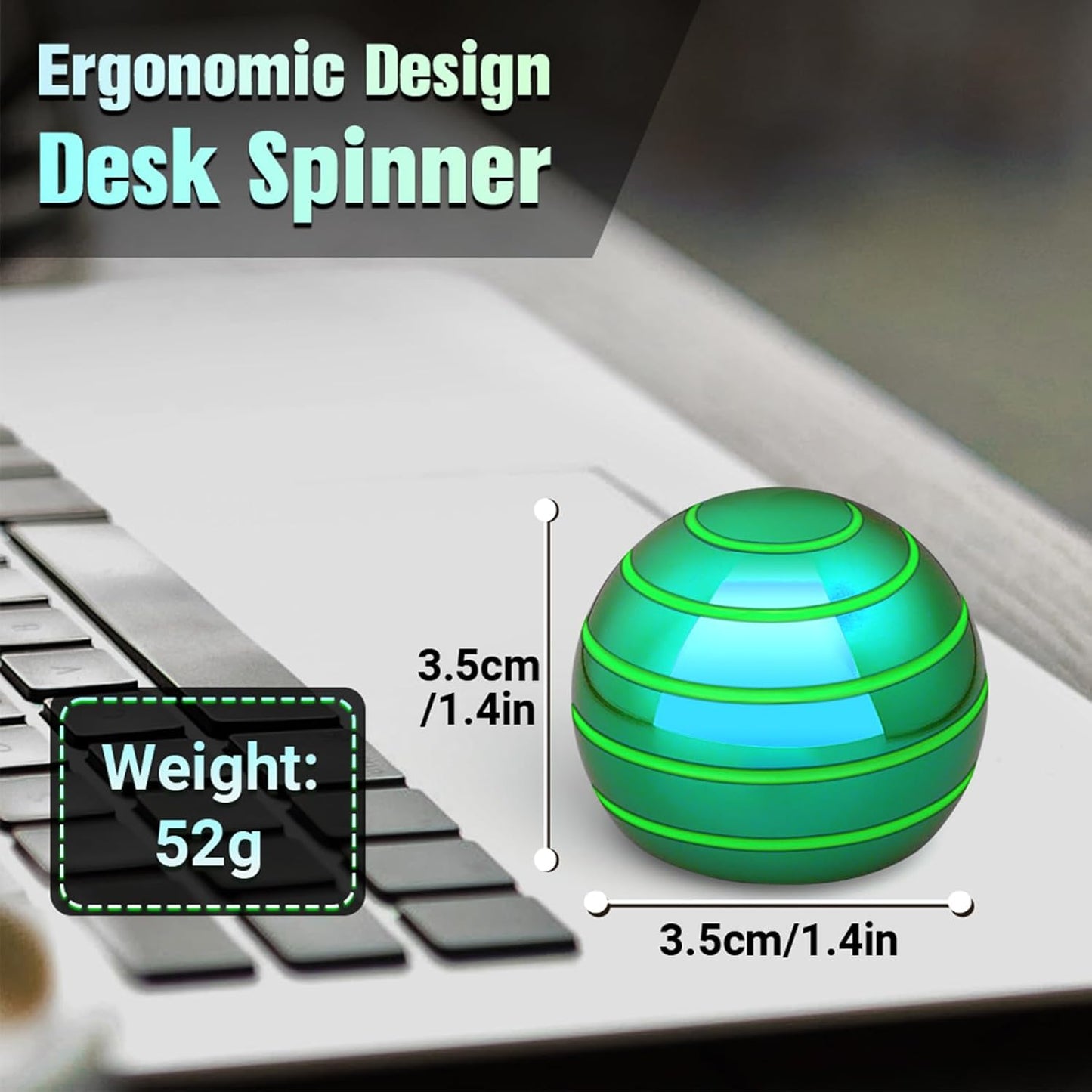 Luminous Desk Spinning Toys for Kids Adults, Metal Full Body Optical Illusion Fidget Spinner Kinetic Sterss Ball, Glow in The Dark Desktop Stress Relief Gifts for Office Classroom Boys Age 3-5 8-10