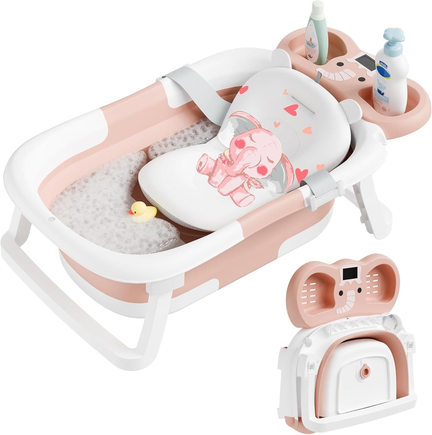 Collapsible Baby Bathtub,Baby Bath Tub with Soft Cushion & Thermometer,Baby Bathtub Newborn to Toddler 0-36 Months,Portable Travel Baby Tub