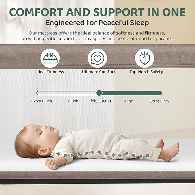 Cowiewie Bassinet Bedside Sleeper, Portable, Breathable, Adjustable Baby Bedside Bassinet for Peaceful Nights, Khaki