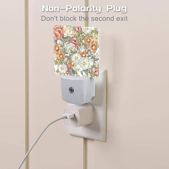 Watercolor Flowers and Herbs Night Light Plug into Wall,Abstract Botanical Plants Leaves Floral Dusk to Dawn Night Light Plug in,0.5w Energy Saving NightLight for Kids Boys Girls Home Decor