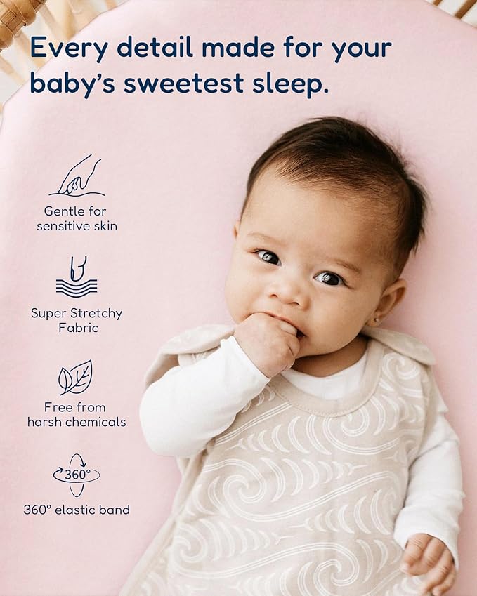 Bassinet Fitted Sheets Compatible with SNOO Happiest Baby Oval Bassinet - Buttery Soft, Silky Comfort, Premium Stretchy Jersey Knit Sheets, 2 Pack