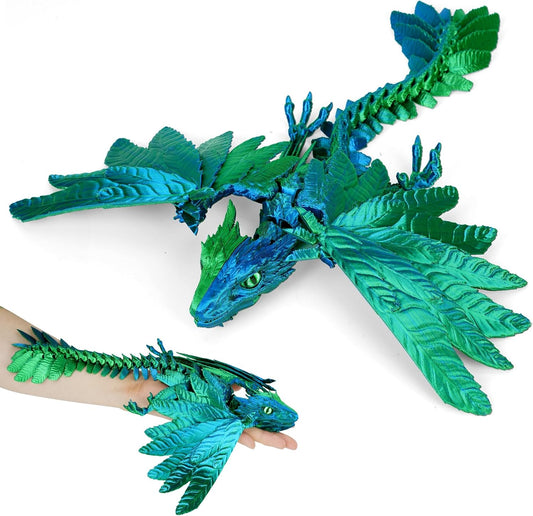 3D Printed Dragon with Wings, Feathered Wyvern Dragon,Full Articulated Crystal Dragon Fidget,Realistic Large Pet Dragon, Flexible Shoulder Dragon Stuff, 3D Printed Animals Toy.