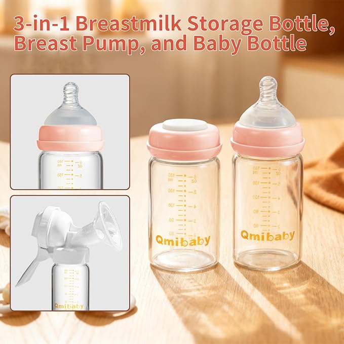 Breast Milk Storage Bottles 180ml 6oz BPA-Free Leak-Proof Baby Bottle for Breastmilk Storage Wide Neck Bottles with Screw Ring Sealing Disk Breastfeeding (Pink, 180ml-4Packs)