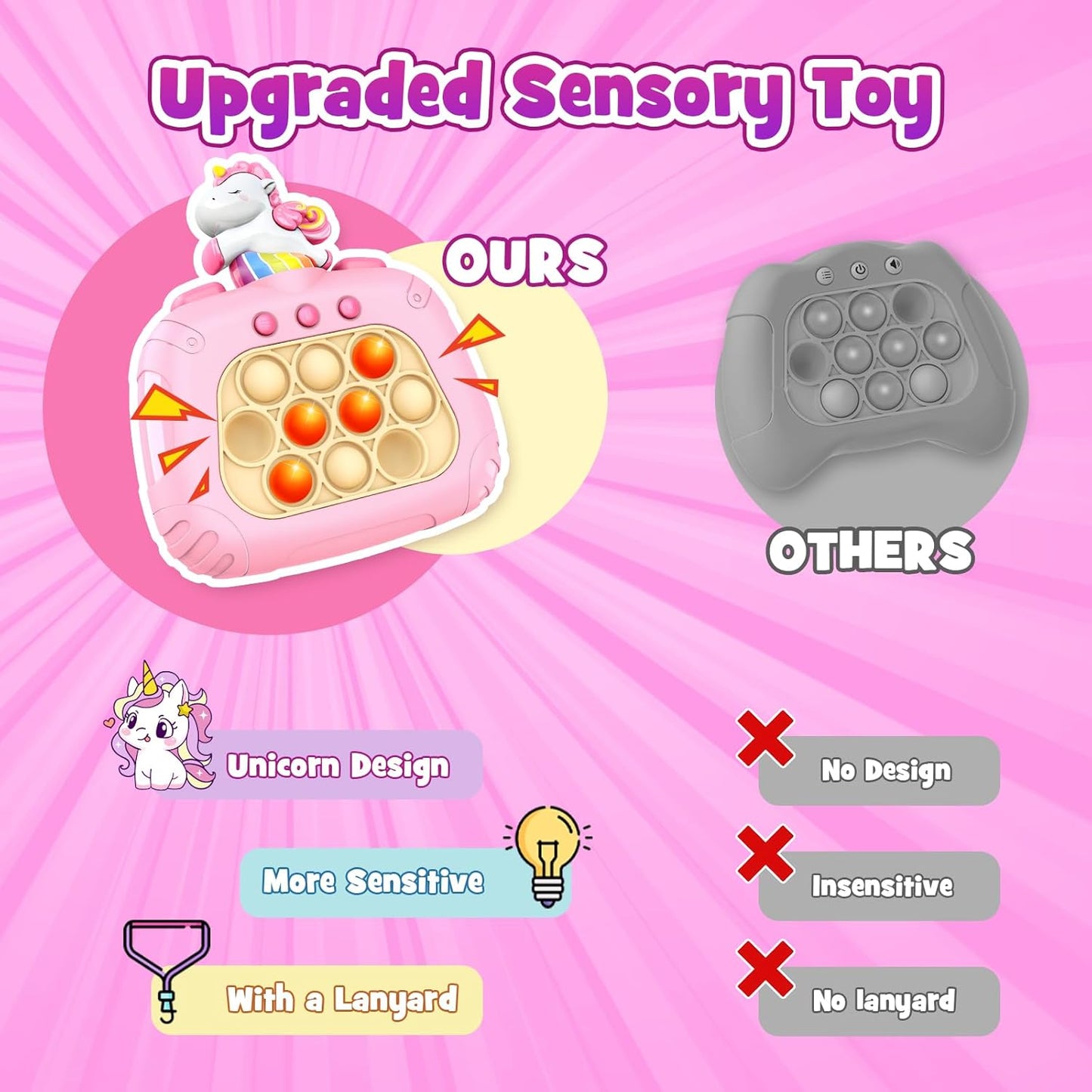 Unicorn Kids Fidget Game Toys: Pop Quick Push Handheld Games for Kid 4 5 6 7 8 9 10 11 12Year Old Girls Birthday Gifts Autism Sensory Toy for Girl Ages 6-8-12 Toddler Travel Toy Girls Popping Game