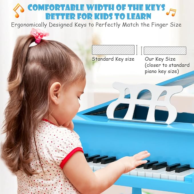 HONEY JOY Classical Kids Piano, 30-Key Mini Grand Piano with Music Stand and Bench, Wooden Musical Instrument Toy with Lid & Music Rack, Gift for Boys Girls Ages 3+ …